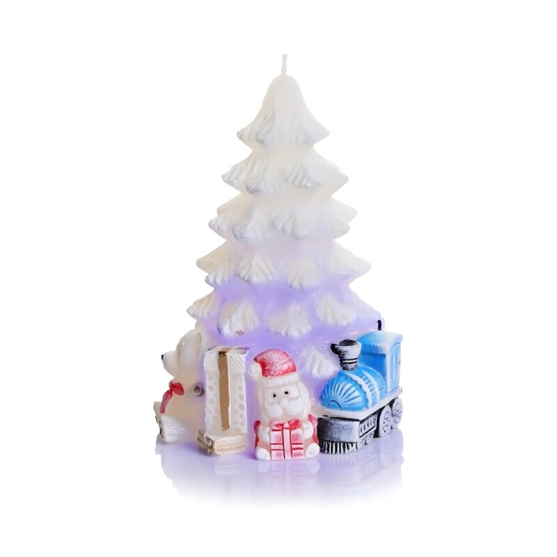 Bartek Svíčka Christmas Tree 95x150 with gifts 365g White+dioda(12/krt)