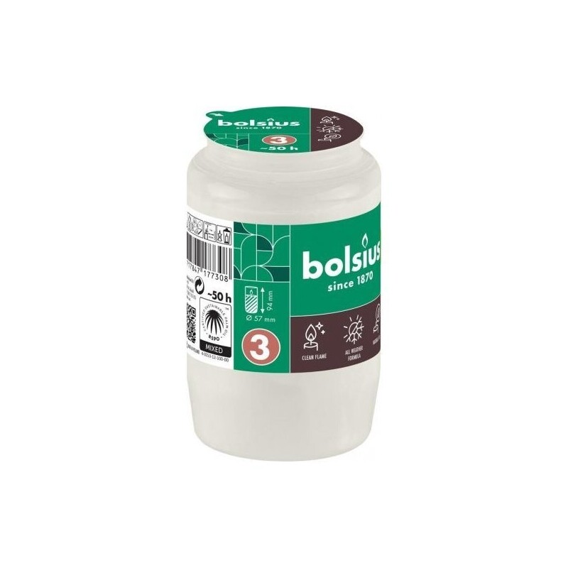 Bolsius Svíčka hřbitovní olejová 50h/RC3 White (20/bal)