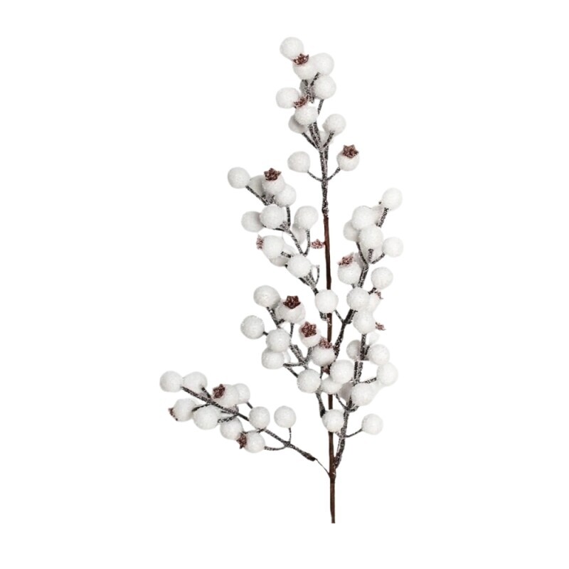 Vánoční větvička bobule bílá 57cm (48/bal 480/krt)