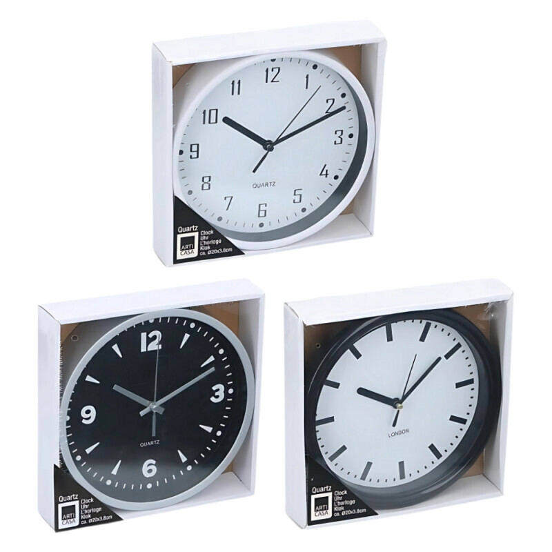 Nástěnné hodiny Ø20xv3,8cm 3as (12/krt)