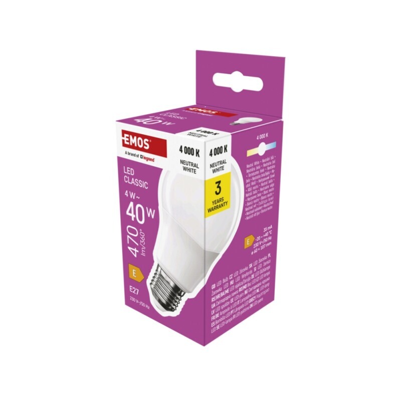 Emos žárovka led 4W(40W) E27 NW (10/bal 20/krt)