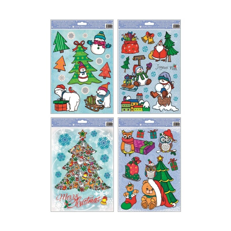 Vánoční Okenní fólie s glitrem Merry Christmas 30x20cm (96/bal 576/krt)