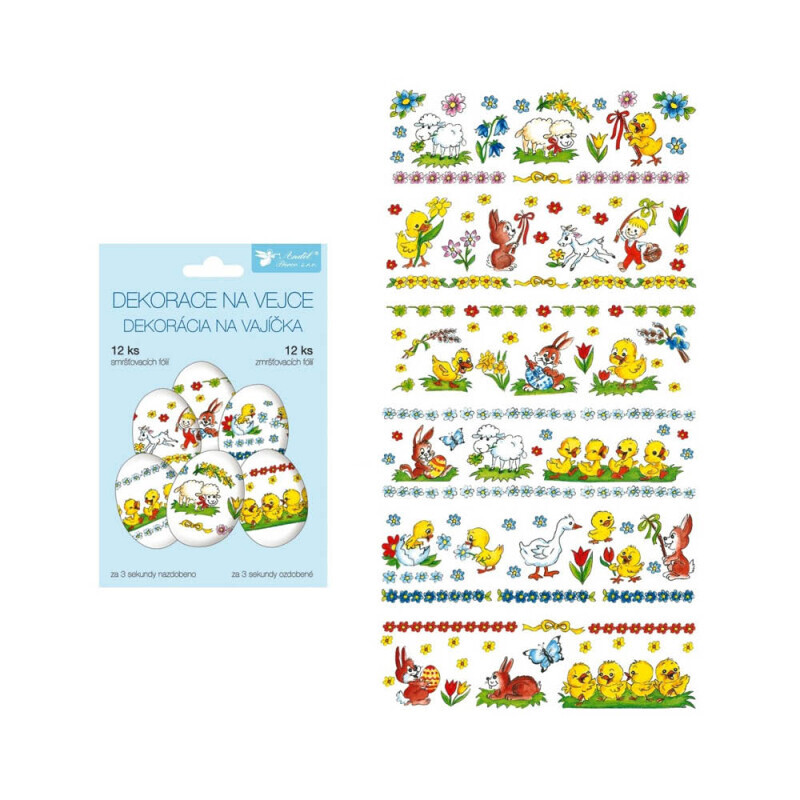 Velikonoční smršťovací fólie na vajíčka 12ks tradiční motivy (240/krt)