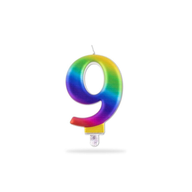 Toro Dortová svíčka číslo Duhová "9" 7,5cm (24/krt)