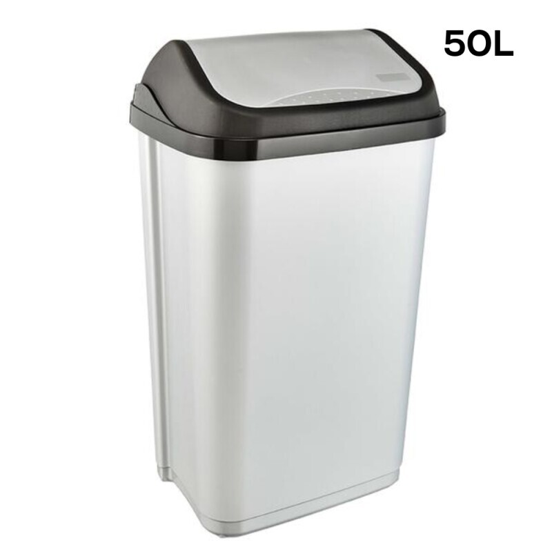 Odpadkový koš s kyvným víkem 38,5x29x66 50L stříbrná (4/krt)