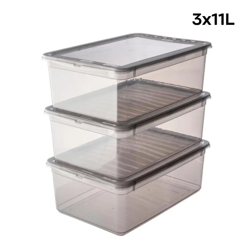 Úložný box+Otočný ventilační vík set 3x11L šedá(3/krt)