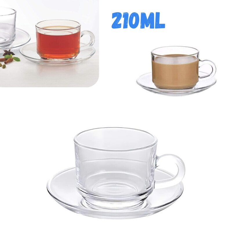 Hrnek skleněný s podšálkem 210ml (6/bal 48/krt)