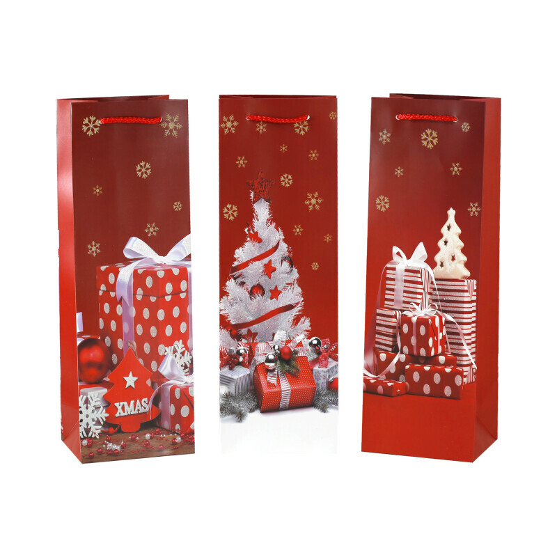 Vánoční dárková taška na víno 36*12*9cm 2022-2 (12/bal 840/krt)