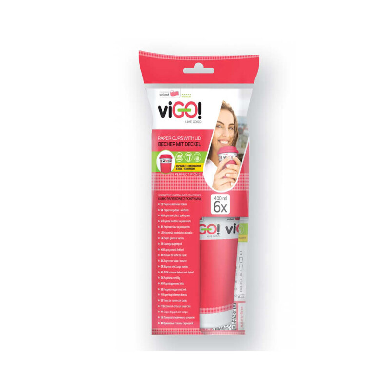 viGO! Kelímek papírový s víčkem 400ml/6ks potisk (9/krt)