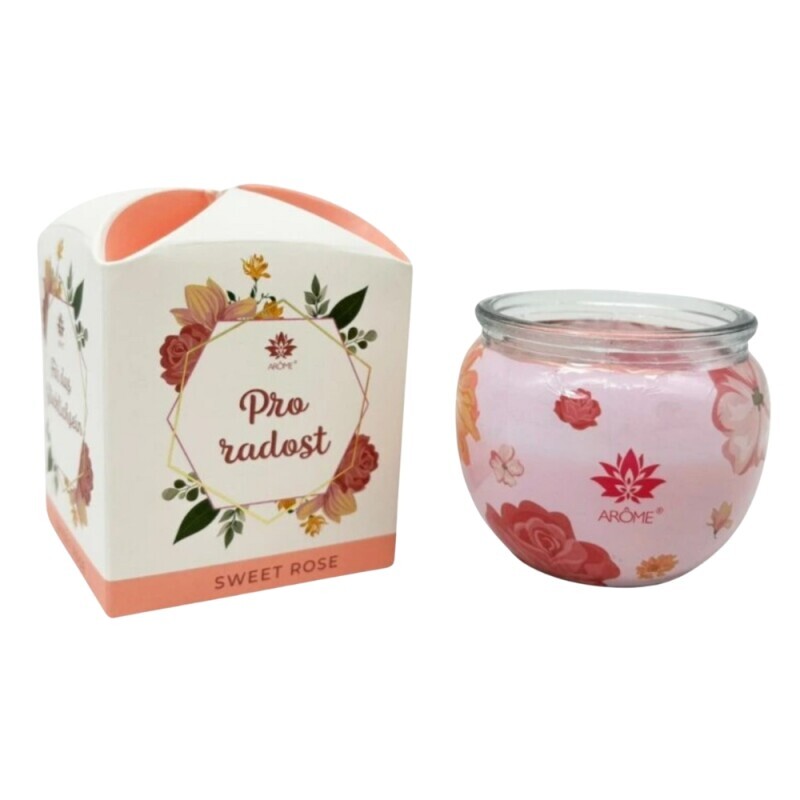Arome Svíčka ve skle 90g Pro radost, Sweet Rose(12/bal 48/krt)