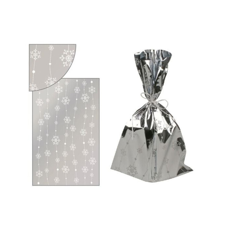 Sáček celofánový stříbrný s potiskem 25*40cm (50/bal 2500/krt)