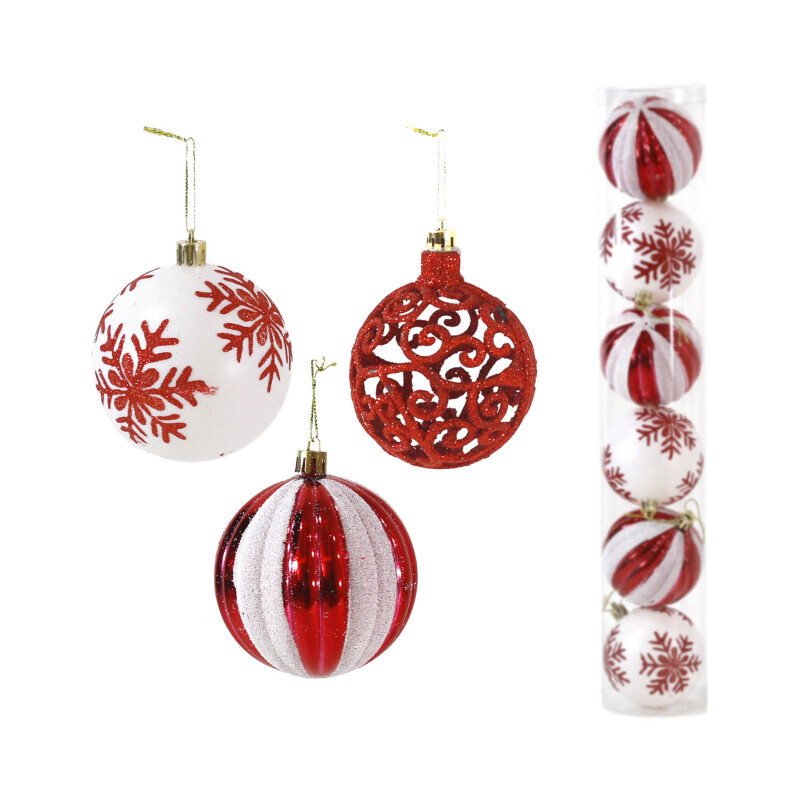 Vánoční dekorace koule 8cm/6ks Red&White (64/krt)