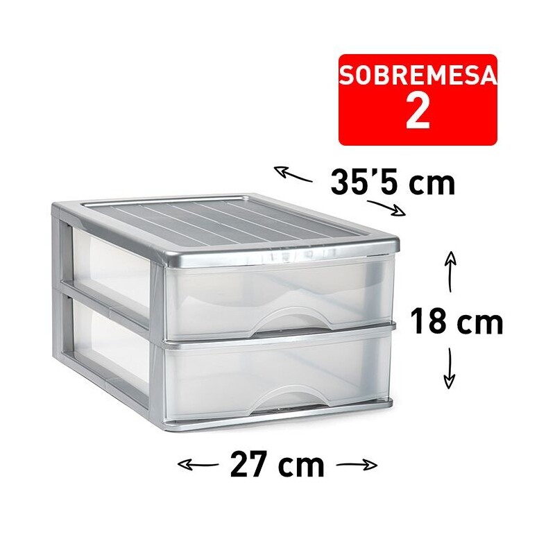 P.Forte Box se 2 zásuvkami stříbro 27x35,5x18,5cm