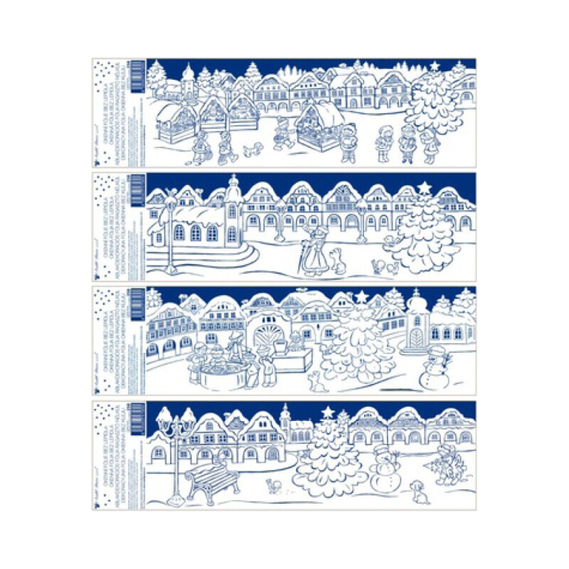Vánoční okenní fólie pruh 70*20cm Vánoce na náměstí (96/bal 288/krt)