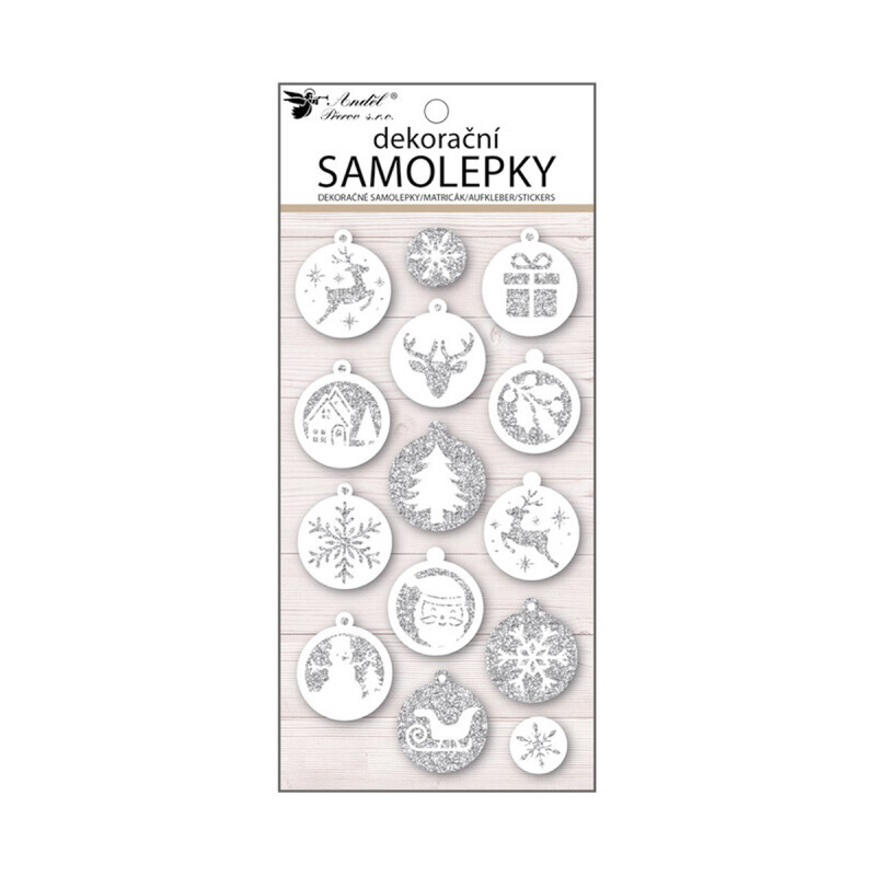 Vánoční samolepka 10*21cm plastické baňky s glitry (48/bal 576/krt)