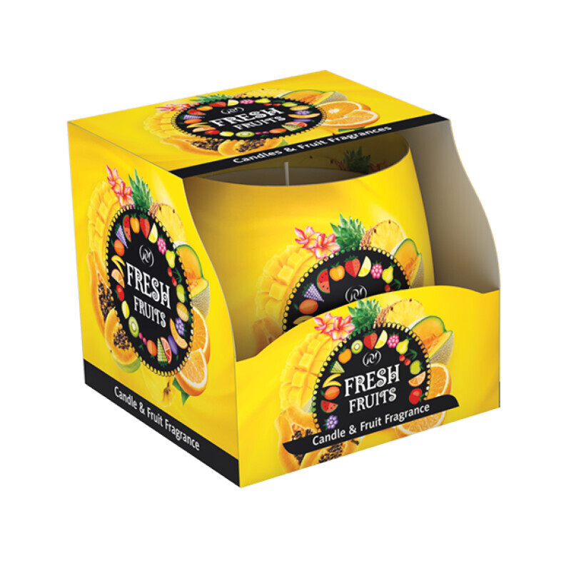 Santo 100g svíčka ve skle Tutti Fruti Yellow/Fresh Fruits Violet (12/krt)