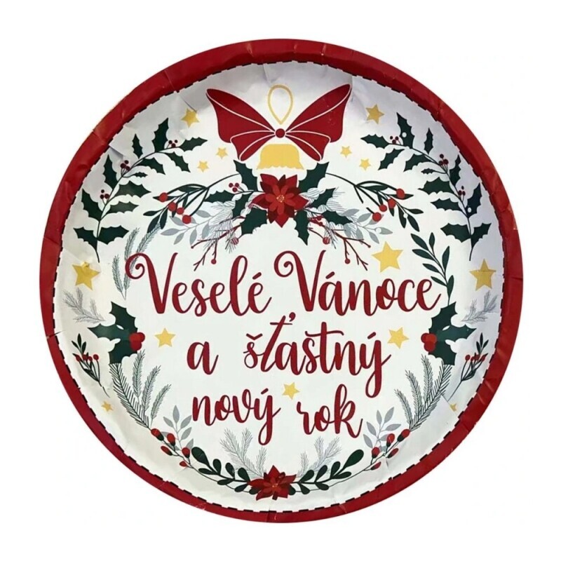 Toro Vánoční podnos plechový kulatý 26cm "Veselé Vánoce" (24/bal)
