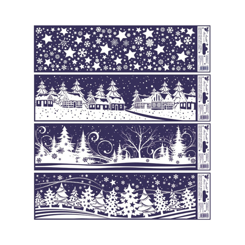 Vánoční okenní fólie pruh 41,5*12cm krajinky (96/bal 288/krt)