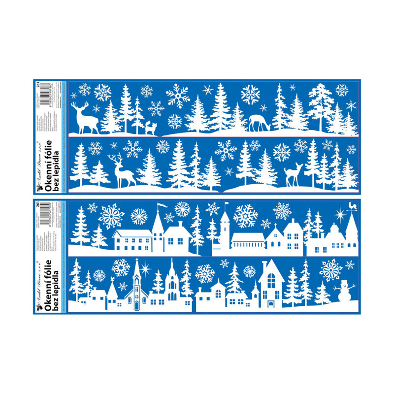 Vánoční okenní fólie pruh 59,5*21cm s glitrem jelen, město (48/bal 288/krt)