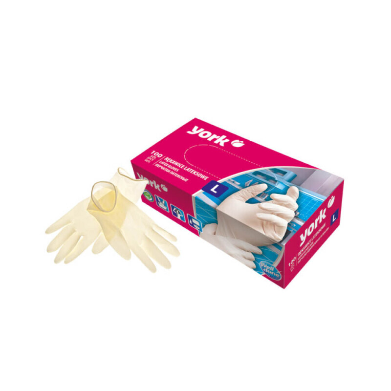 York Rukavice jednorázové 100ks Latex L (10/krt)