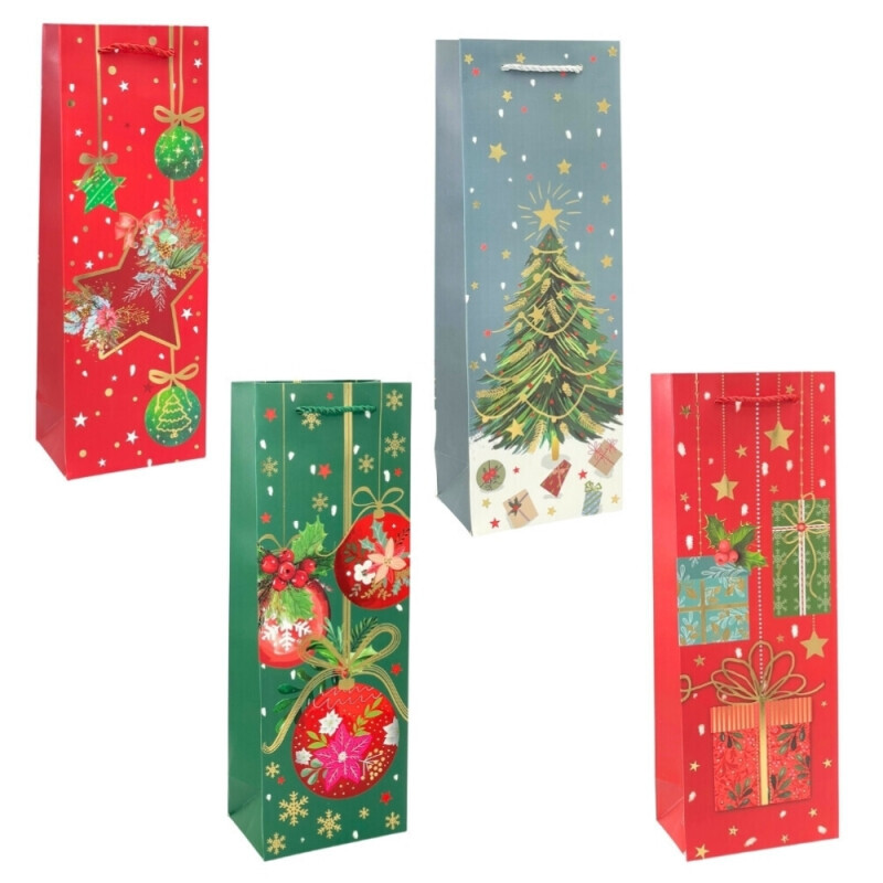 Vánoční dárková taška na víno 12.7*8.3*36cm (12/bal 600/krt)
