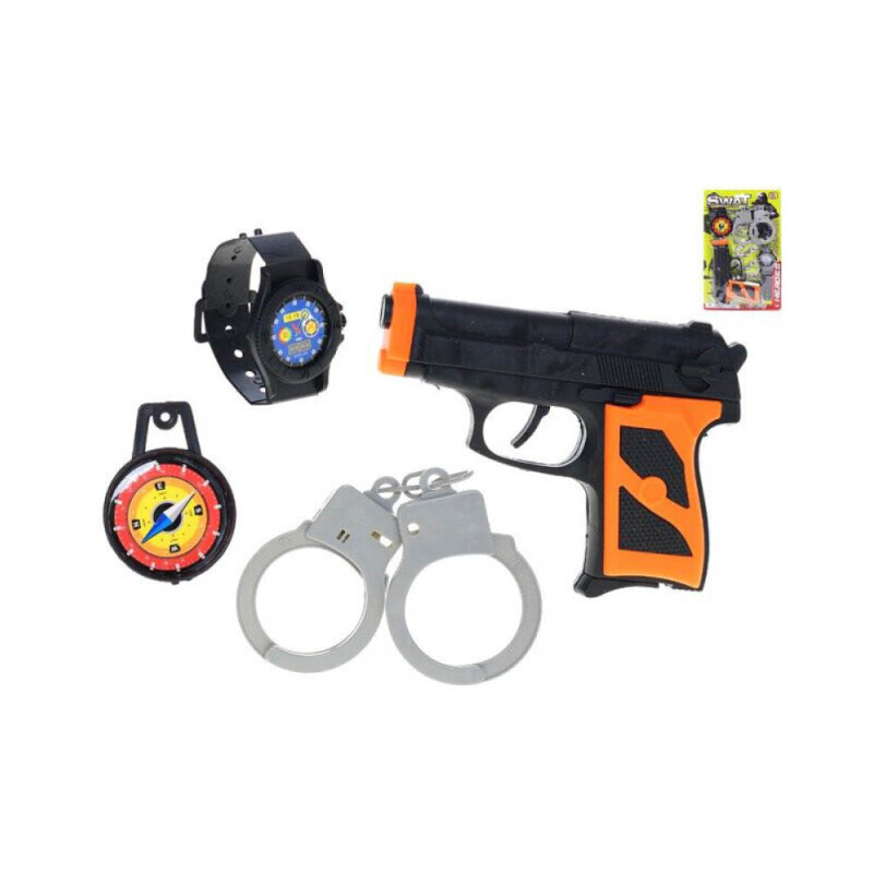 Policejní set s pistolí 13,5cm pouty a hodinkami (60/bal 120/krt)
