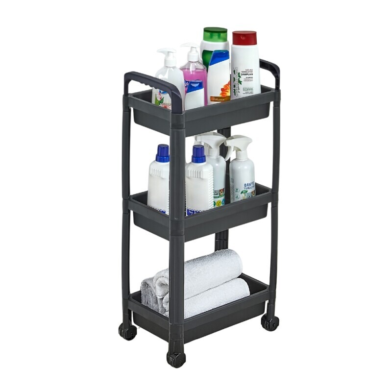 Regál pojízdný 3 patrové s držákem Bílá (8/krt)