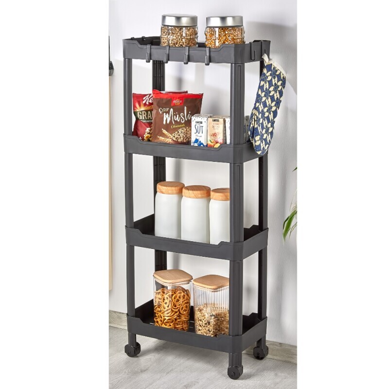 Regál pojízdný 4 patrové Černá (6/krt)