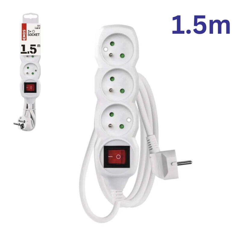 Emos Prodlužovací kabel s vyp 3zásuvky 1,5m (5/bal 20/krt)