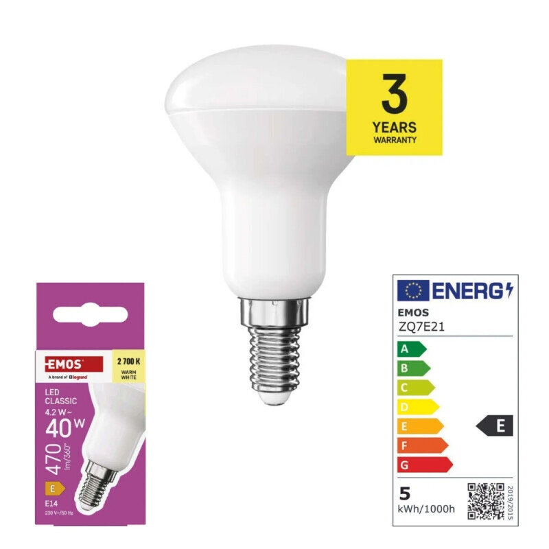 Emos Žárovka LED CLS R50 40W E14 WW (10/bal 60/krt)