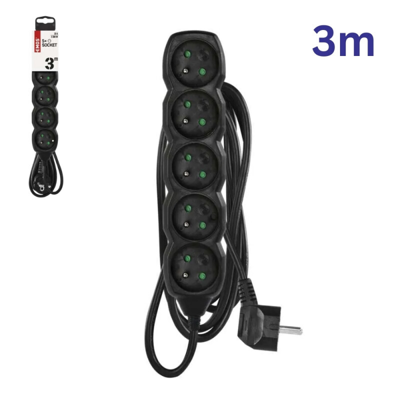 Emos prodlužka 5z 3m černá (5/bal 10/krt)