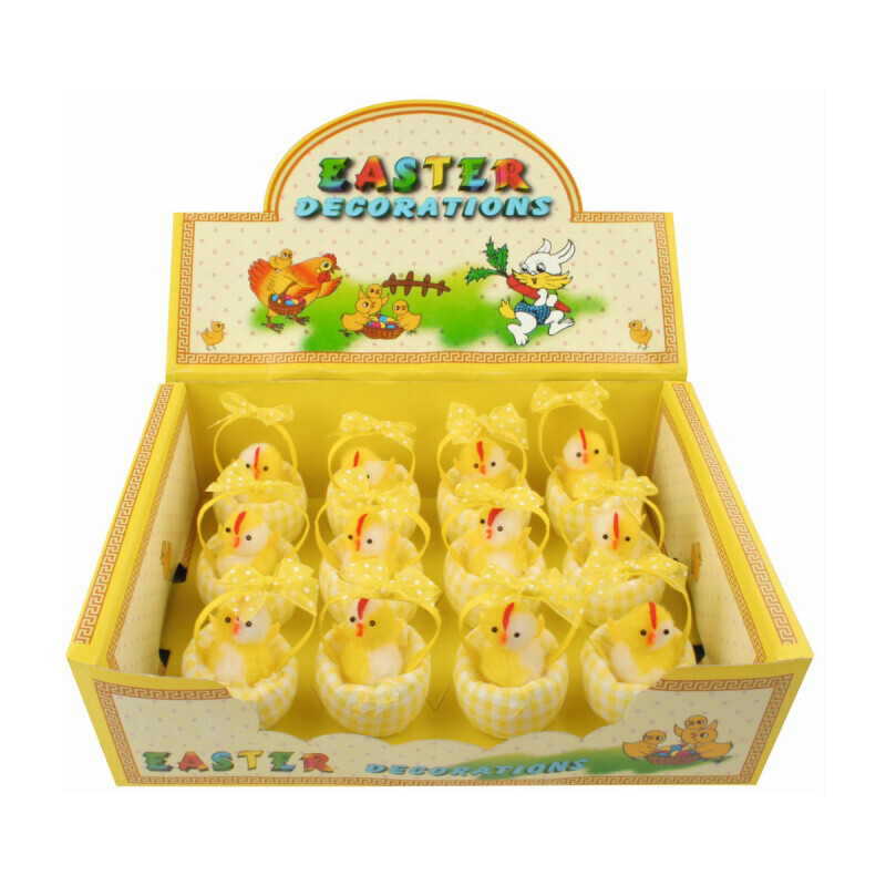 Velikonoční kuřátka ve žlutém košíku 7cm (12/bal 672/krt)