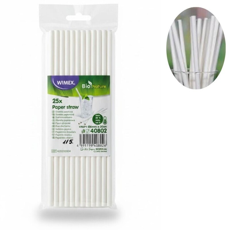 Slámky papír. 0,6*20cm bílé 25ks (20/bal 160/krt)