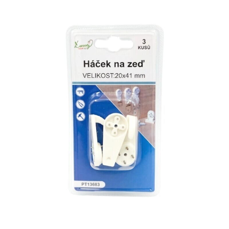 Háček na zeď 4cm/3ks (24/bal 288/krt)