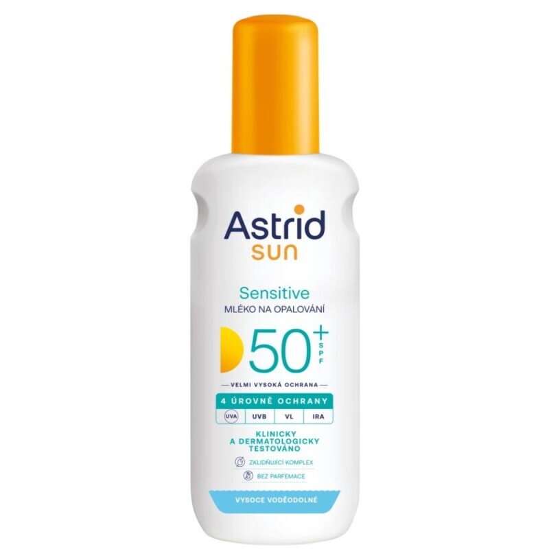 Astrid Sun 150ml Sensitive Mléko Na Opalování OF50+ Sprej (6/krt)