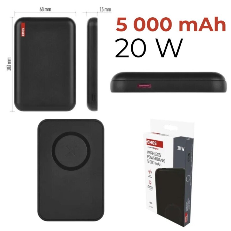 Emos Micro Powerbanka Wi 521 5000 Černá 1Xusb-C
