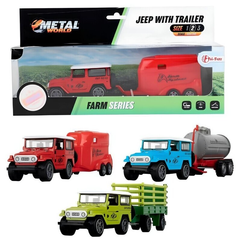 Metal Jeep s přívěsem na setrvačník 3ass (9/krt)