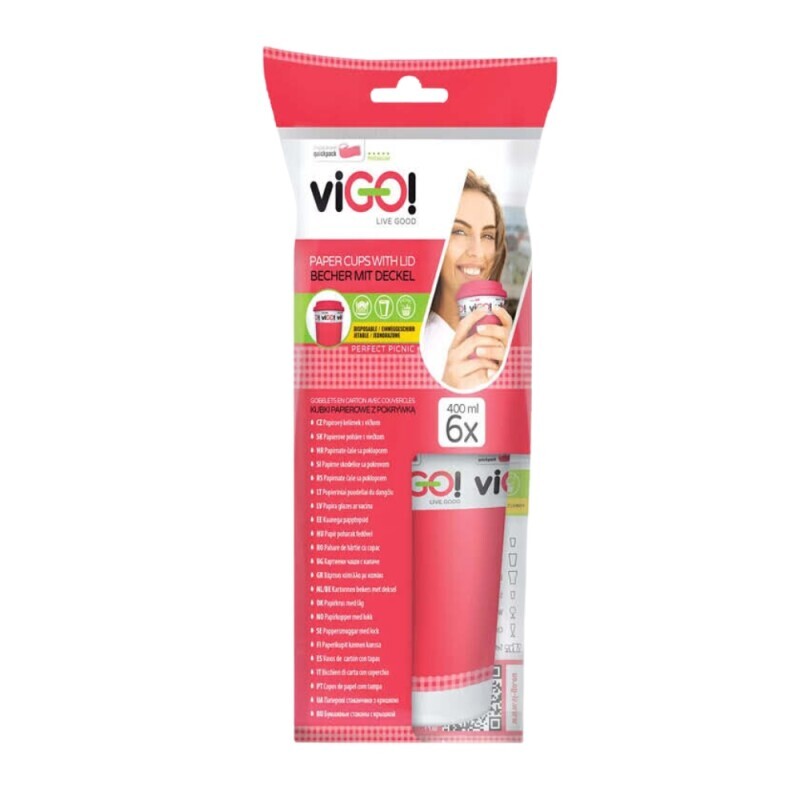 viGO! Kelímek papírový s víčkem 400ml/6ks potisk (9/krt)