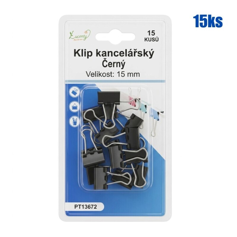 Klip kancelářský Black 15mm/15ks (24/bal 288/krt)
