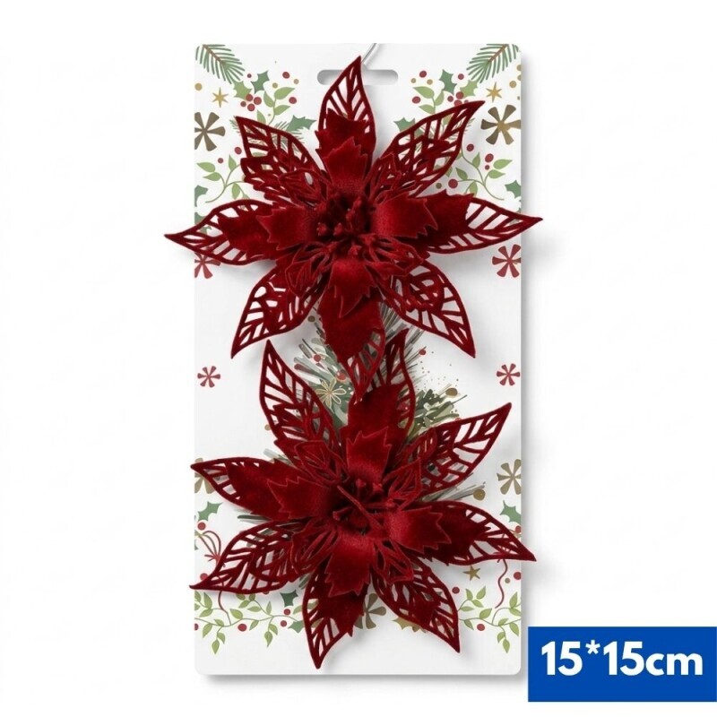 Vánoční dekorace kytka 2ks/15cm (10/bal 400/krt) 