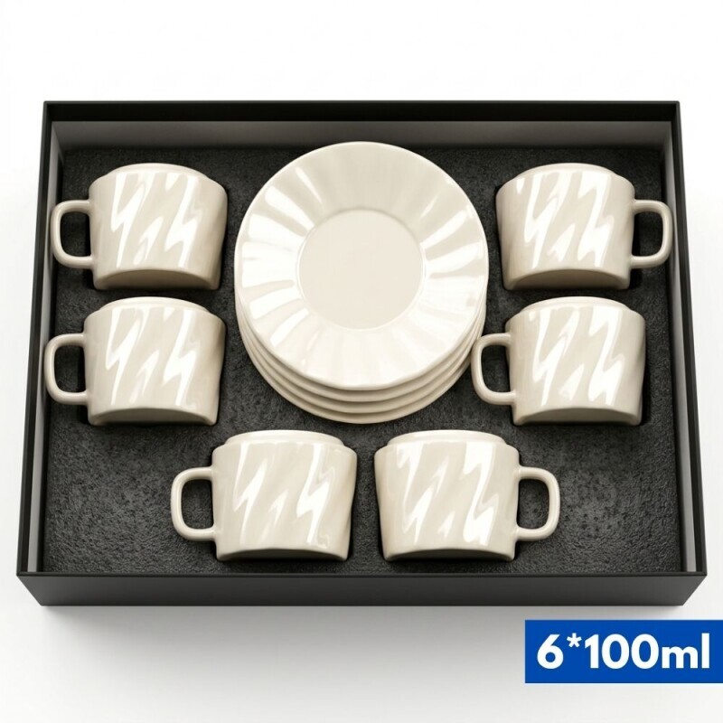 Set hrnek keramický s podšálkem 6*100ml (20/krt)