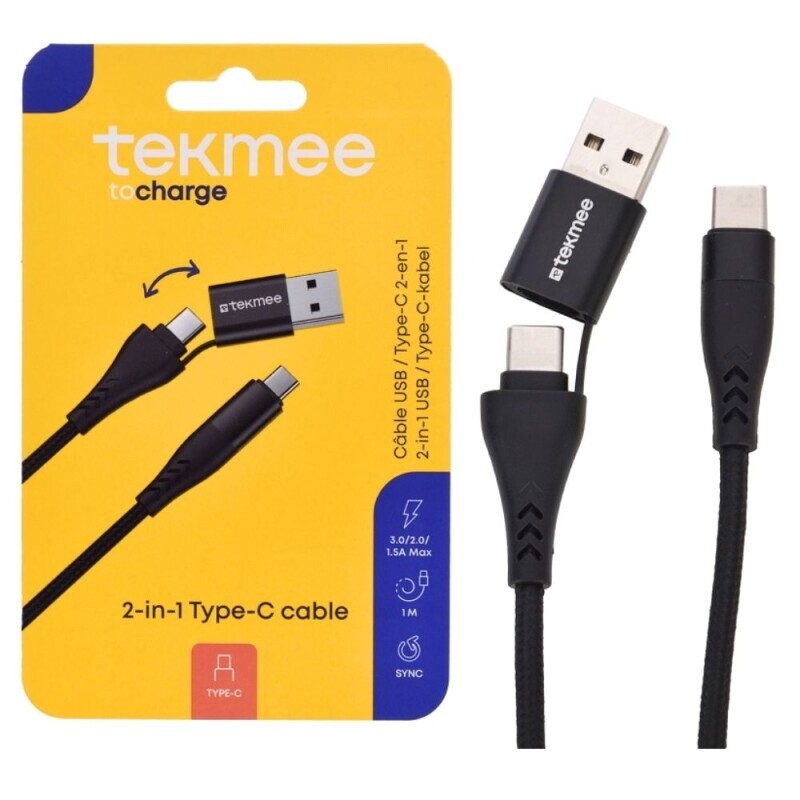 Tekmee Nabijecí kabel 1m 2v1 Type C - USB/Type C  (10/krt)