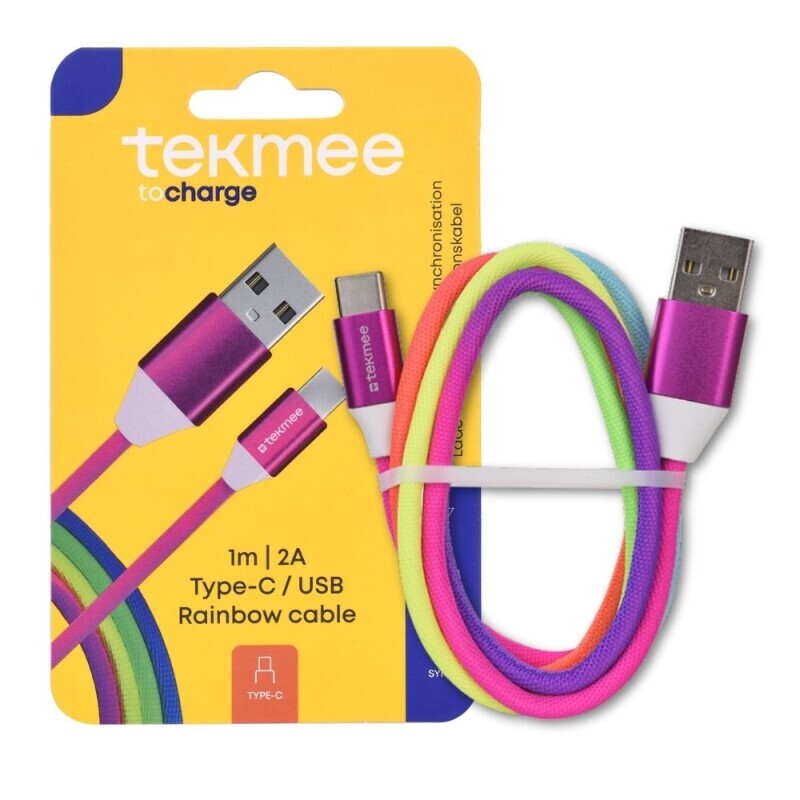 Tekmee Nabijecí kabel 1m USB/Type C Rainbow (10/krt)