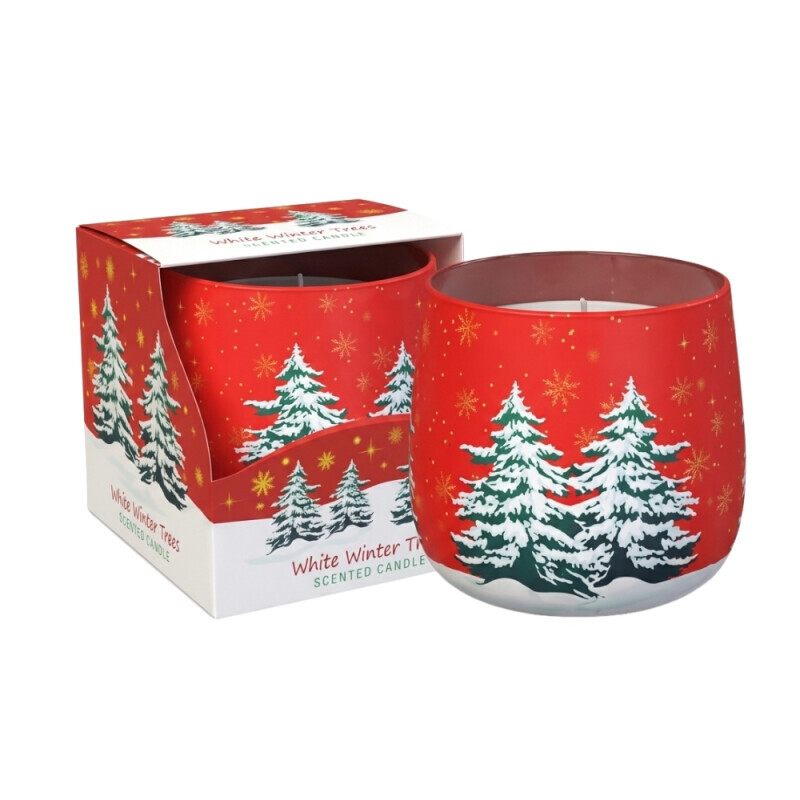 Santo 100g svíčka ve skle Christmas White Winter Trees (12/krt)