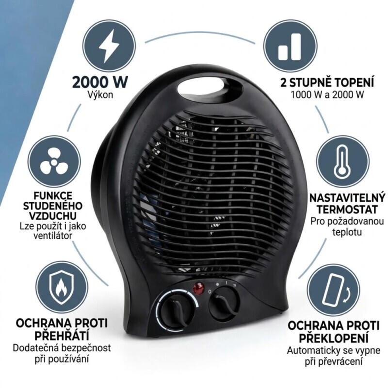 Kinzo Větrák horkovzdušný 2000w černá(6/krt)