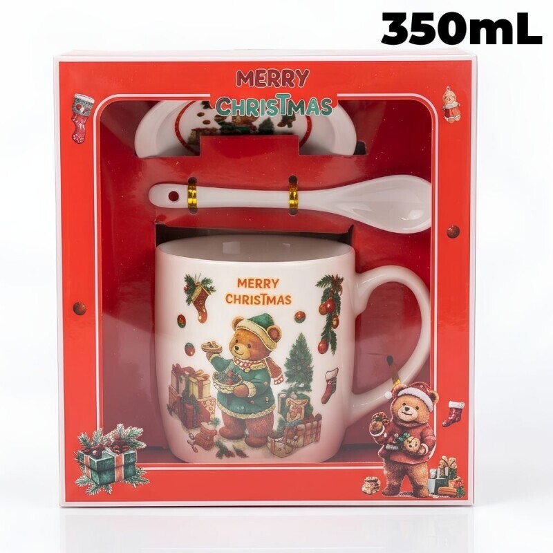 Vánoční dárková sada hrnek 350ml s talířkem a lžičkou (60/krt)
