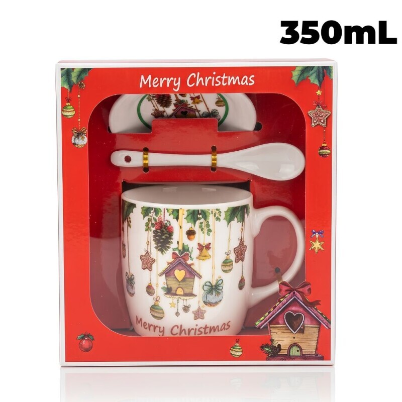 Vánoční dárková sada hrnek 350ml s talířkem a lžičkou (60/krt)