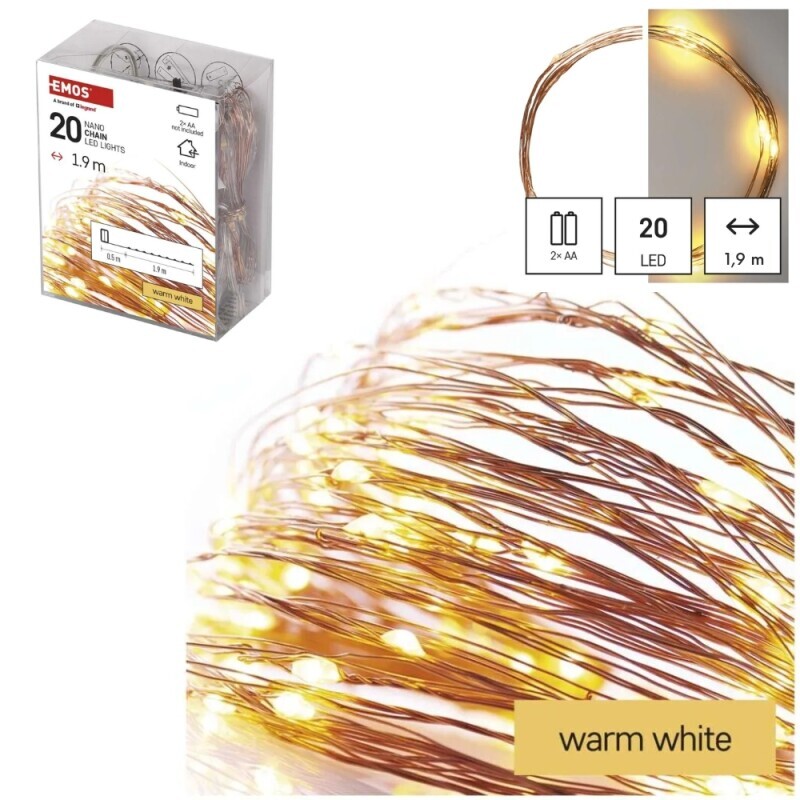 EMOS LED Nano řetěz 1.9m 2AA Teplá bílá (50/krt)