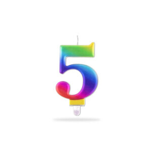 Toro Dortová svíčka číslo Duhová "5" 7,5cm (24/krt)