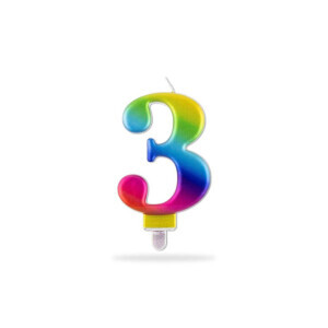 Toro Dortová svíčka číslo Duhová "3" 7,5cm (24/krt)